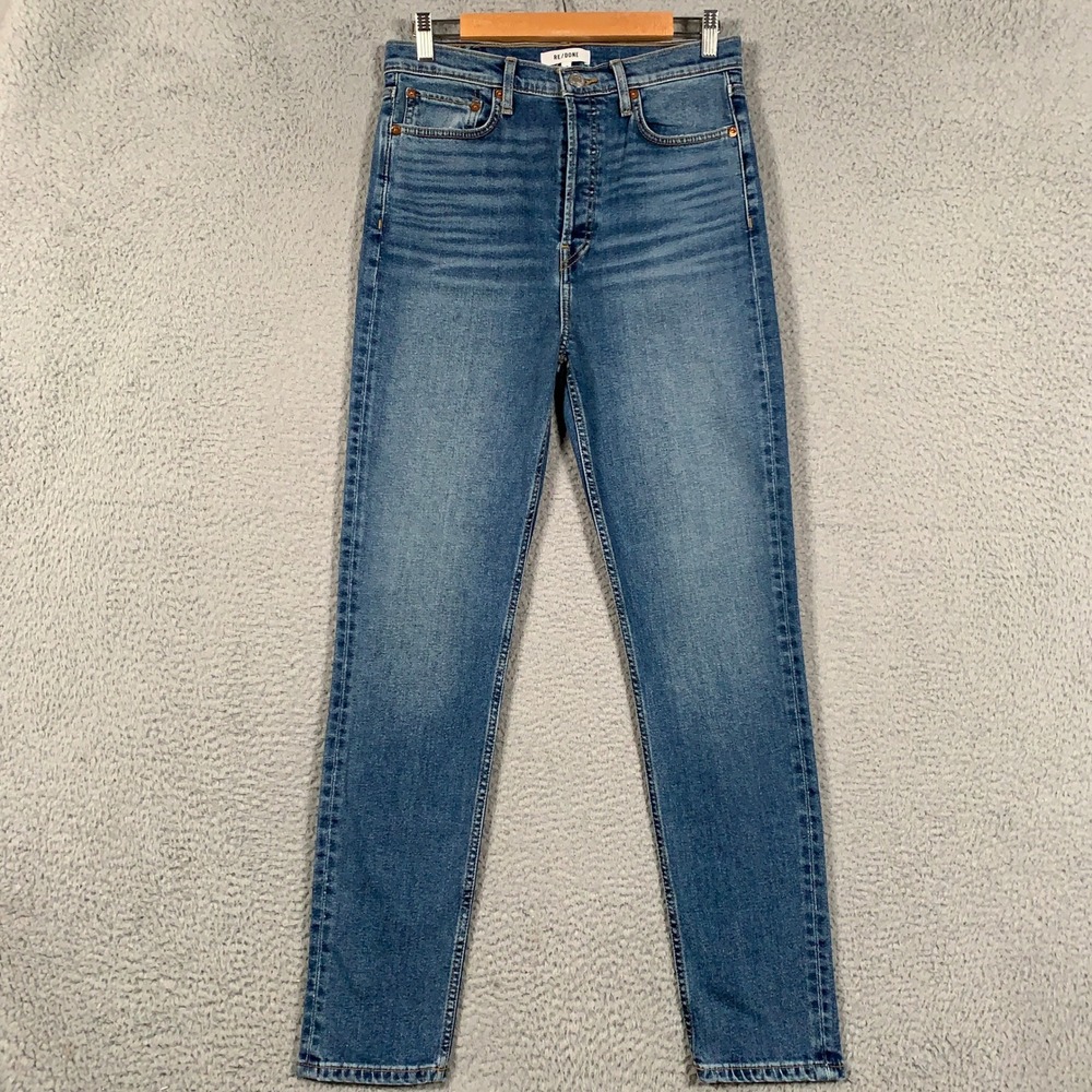 RE/DONE 70s Ultra High Rise Stove Pipe Jeans Women's 29 Blue Straight Button Fly